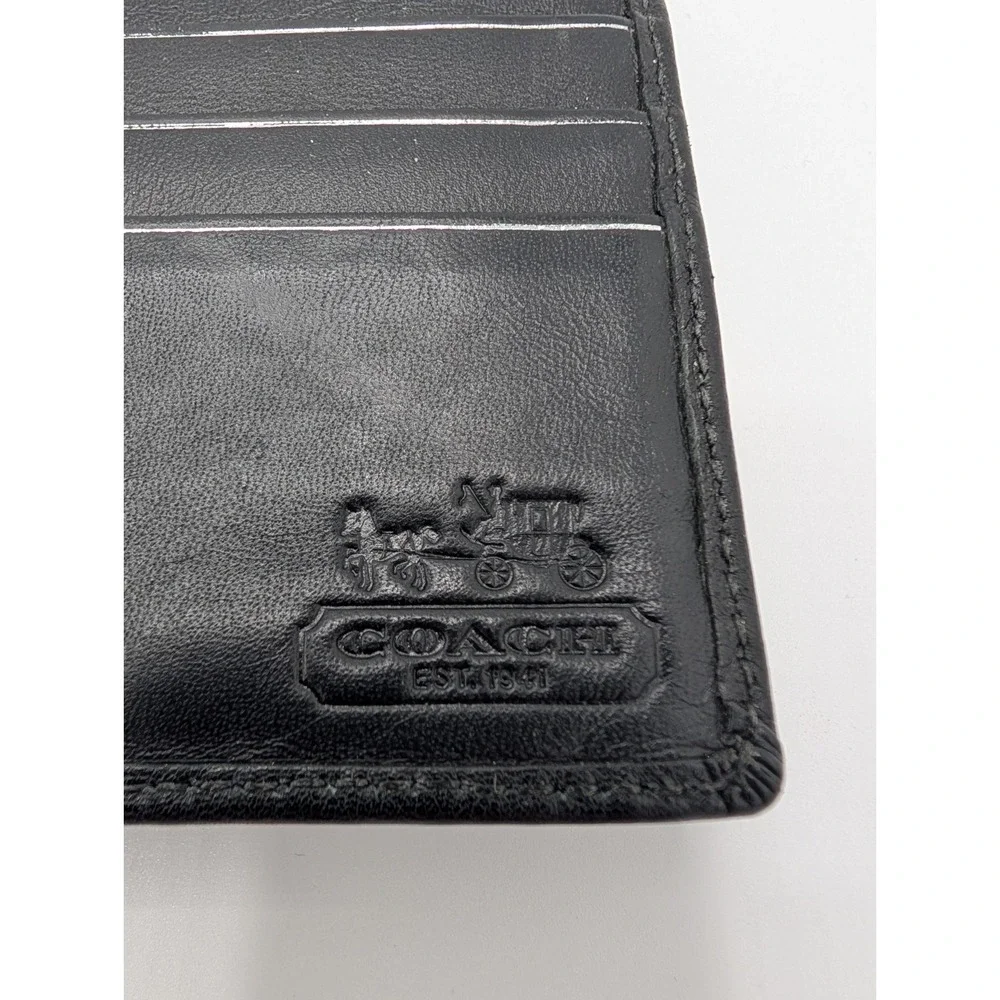 Authentic Coach Ivory & Black Jacquard Slim Tri-Fold Signature Hampton Wallet
